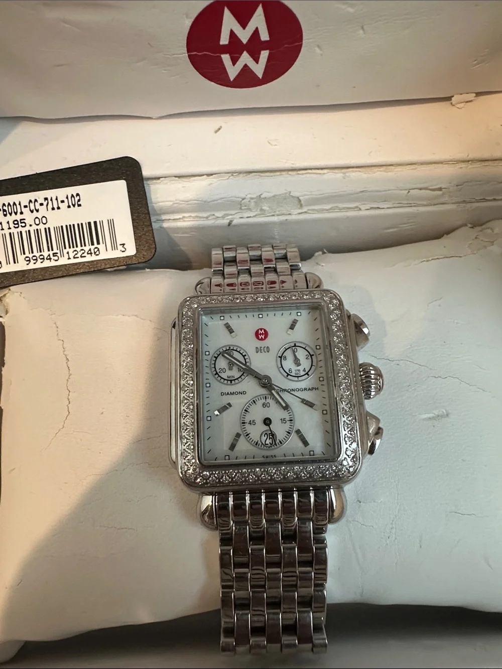 Michele diamond and Stainless Steel Watch with Blue , Black, Red & White Straps